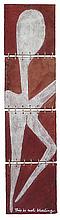 This is Not Bleeding, click to zoom This is Not Bleeding','Mixed media: tissue paper, cotton fiber, acrylic and distressed twine on wood, 5½" x 22½"