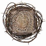 Nest IV, click to zoom Nest IV','Mixed media: distressed twine, wire mesh, twigs and feathers, 8½" x 8" x 4"